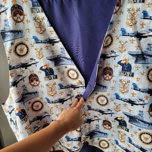 Vest Vintage Hand Crafted Navy Gold Tone Buttons XL Lightweight Graphic Ship - Picture 5 of 8